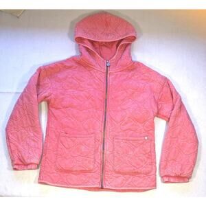 Lucky Brand Jacket Hoodie Full Zip Pink Rapture Rose Heart Quilted Girls Sz L